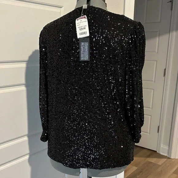 Elegant Black Sequin Blouse with three-quarter length sleeves - Picture 4 of 5